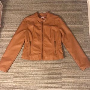 Bongo Brown Faux Leather Bomber Jacket L